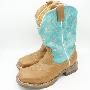 Roper Burnish Brown Leather Vamp Square Toe Boots Girls Size 6